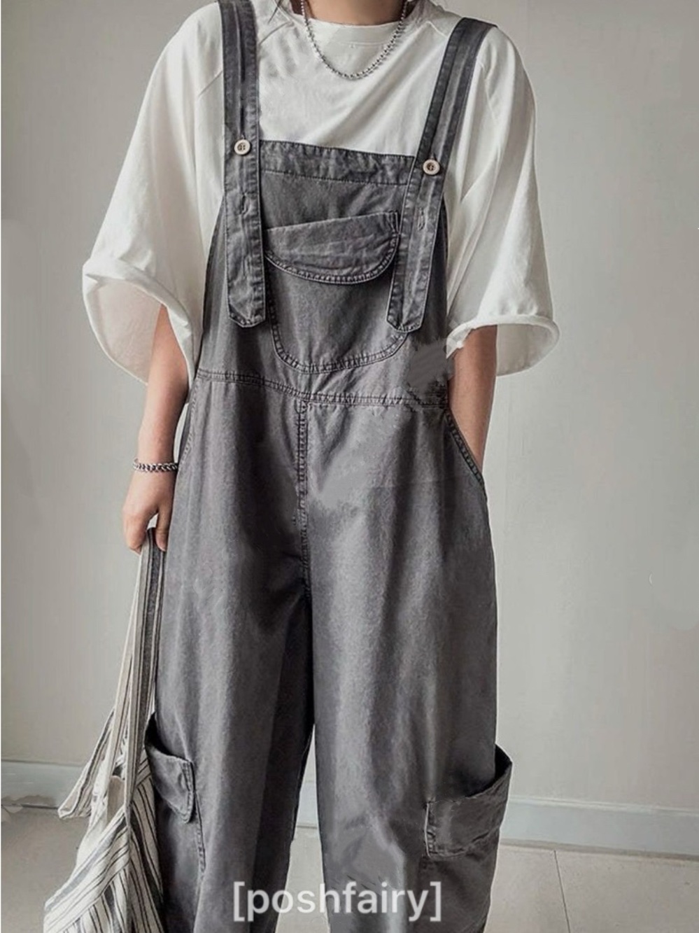 Women's Charcoal Denim oversized Utility Overalls